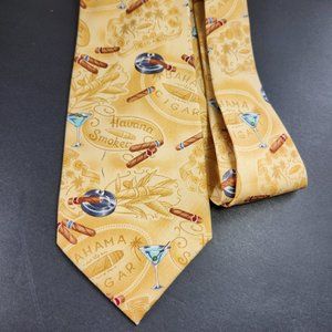 Tommy Bahama Tie Cigar Havana Smoker Necktie Silk Handmade Neck Tie Yellow